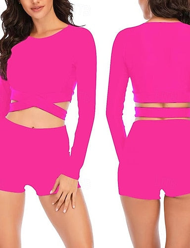 Tankini Two Piece Swimsuit Swimwear Swimwear Black Blue Breathable Quick Dry Long Sleeve - Swimming Surfing Snorkeling Summer