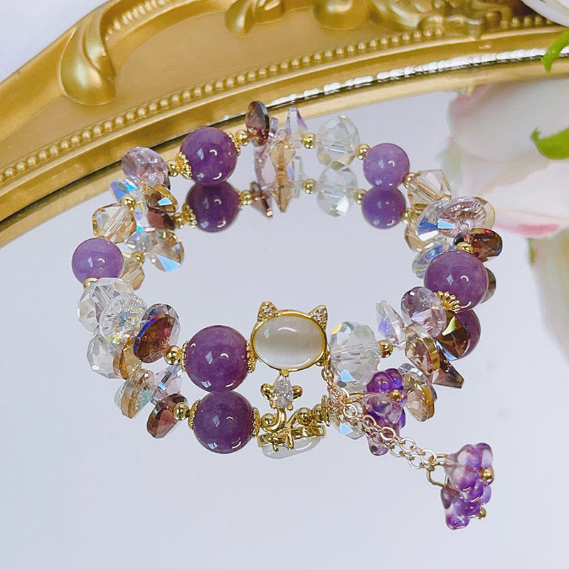 Crystal Cat Balance Bracelet With Amethyst Green Red