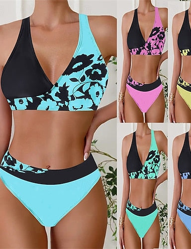 Tankini Two Piece Swimsuit Backless Swimwear Swimwear Yellow Pink Breathable Quick Dry Lightweight Sleeveless - Swimming Surfing Beach Summer Spring