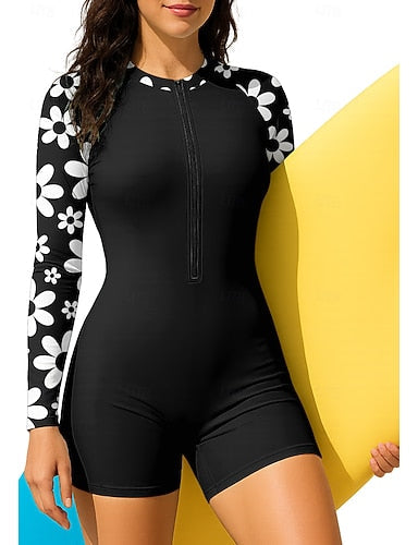 Rash Guard Bathing Suit Boyleg Zip Up Removable Pad Front Zip Uv Sun Protection Upf50+ Ultra Light (ul) Long Sleeve Swimwear Sun Shirt Surfing Beach Water Sports Summer