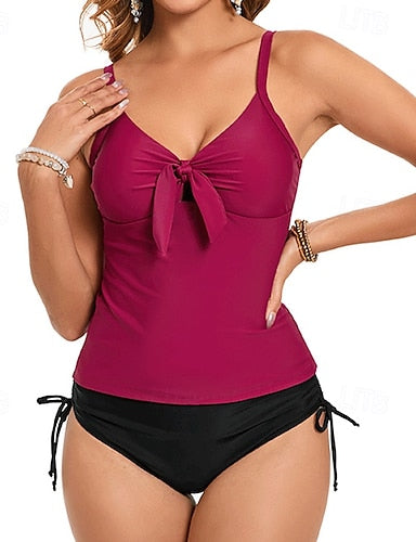 Ruched Swimsuit Bathing Suit Tankini Geometric Colored Ruched Side Uv Protection Elastic Sleeveless Swimwear Swimsuit Surfing Diving Swimming Summer