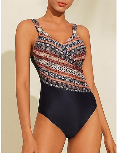Triangle V Neck One Piece Swimsuit