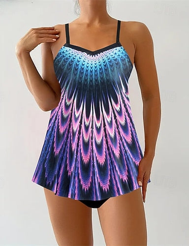 Tankini Two Piece Swimsuit V Neck Swimwear Swimwear Yellow Royal Blue Breathable Quick Dry Lightweight Sleeveless - Swimming Surfing Beach Summer Spring