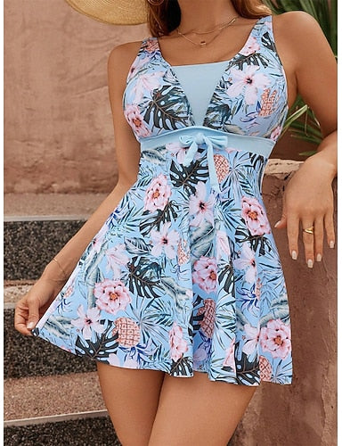 Swimwear Tankini 2 Piece Shorts Swimsuit Backless Vacation Beach Wear Graphic V Neck Sleeveless Bathing Suits