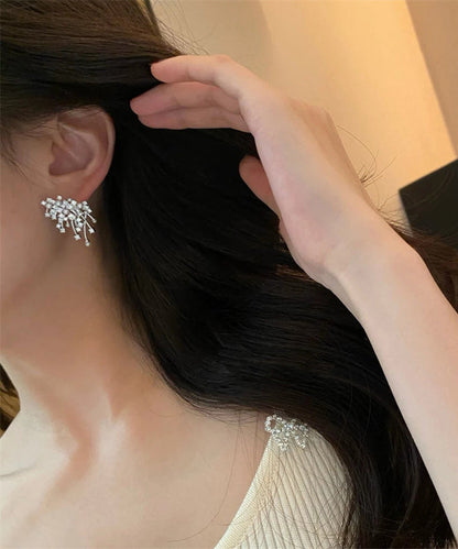 Boutique Silk Sterling Silver Zircon Snowflake Stud Earrings