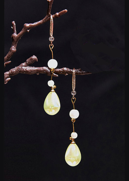 Droplet Shape Jade Pearl Drop Earrings