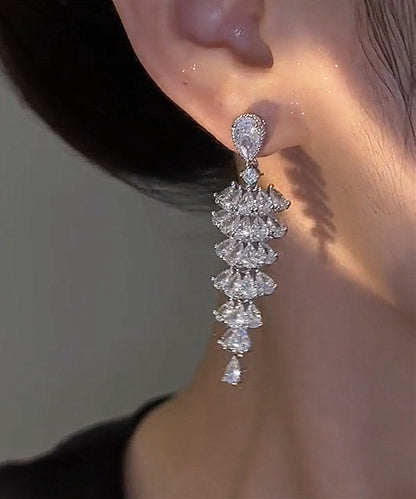 Silk Copper Silver Plated Zircon Pagoda Drop Earrings