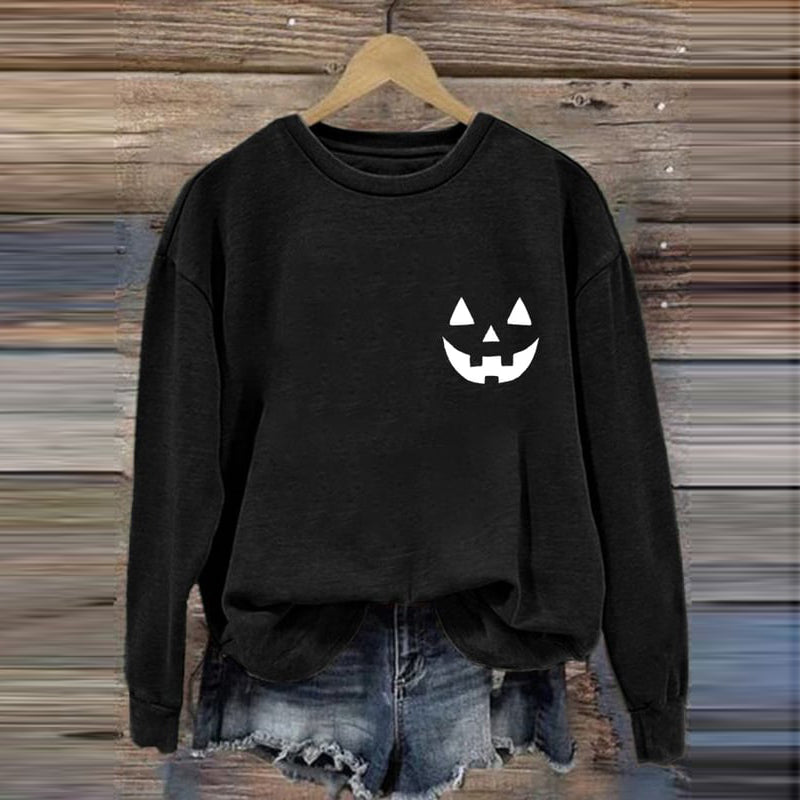 Comstylish Women's Jack-O-Lantern Halloween Print Round Neck Sweatshirt