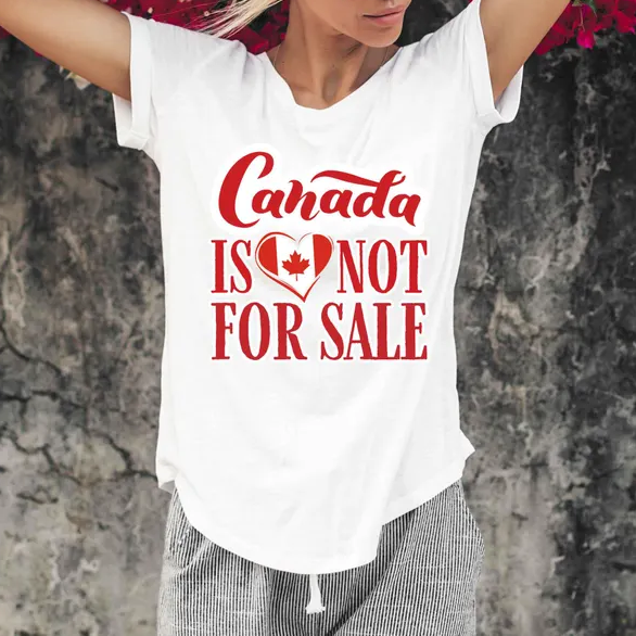 Women's Canada Is Not For Sale Print Crew Neck Short Sleeve T-shirt elevenforest