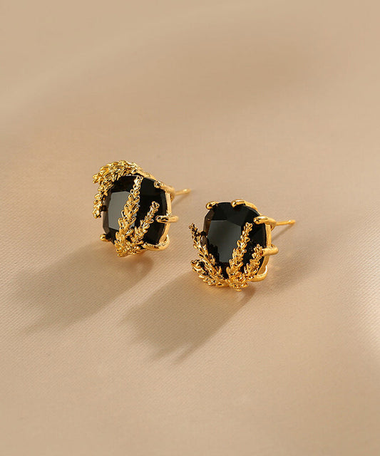 Black Sterling Silver Overgild Ear of Wheat Stud Earrings