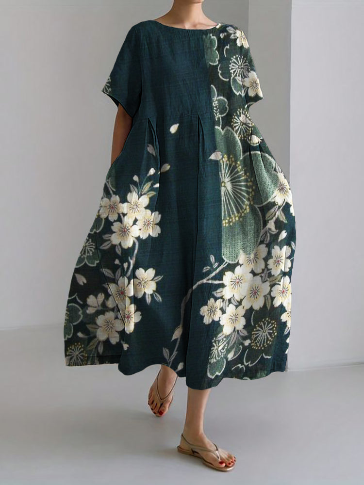 Cherry Blossom Japanese Art Classy Linen Blend Maxi Dress