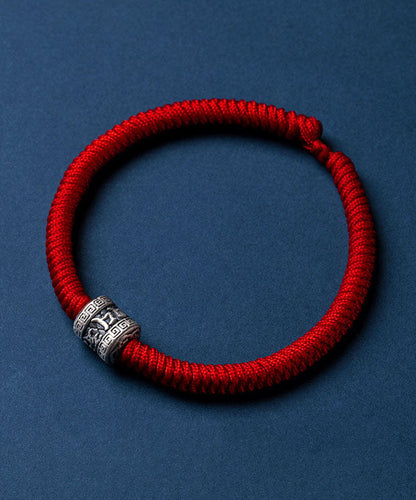 Simple Red Hand Knitting Six Characters Bucket Bead Bracelet