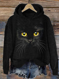 Black Cat Face Cozy Knit Hoodie elevenforest