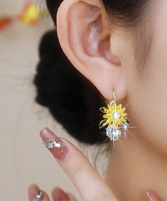 Yellow Sterling Silver Alloy Zircon Drop Earrings