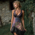 Vintage Floral Embroidered Boho Patchwork Linen Mini Dress artswardrobe