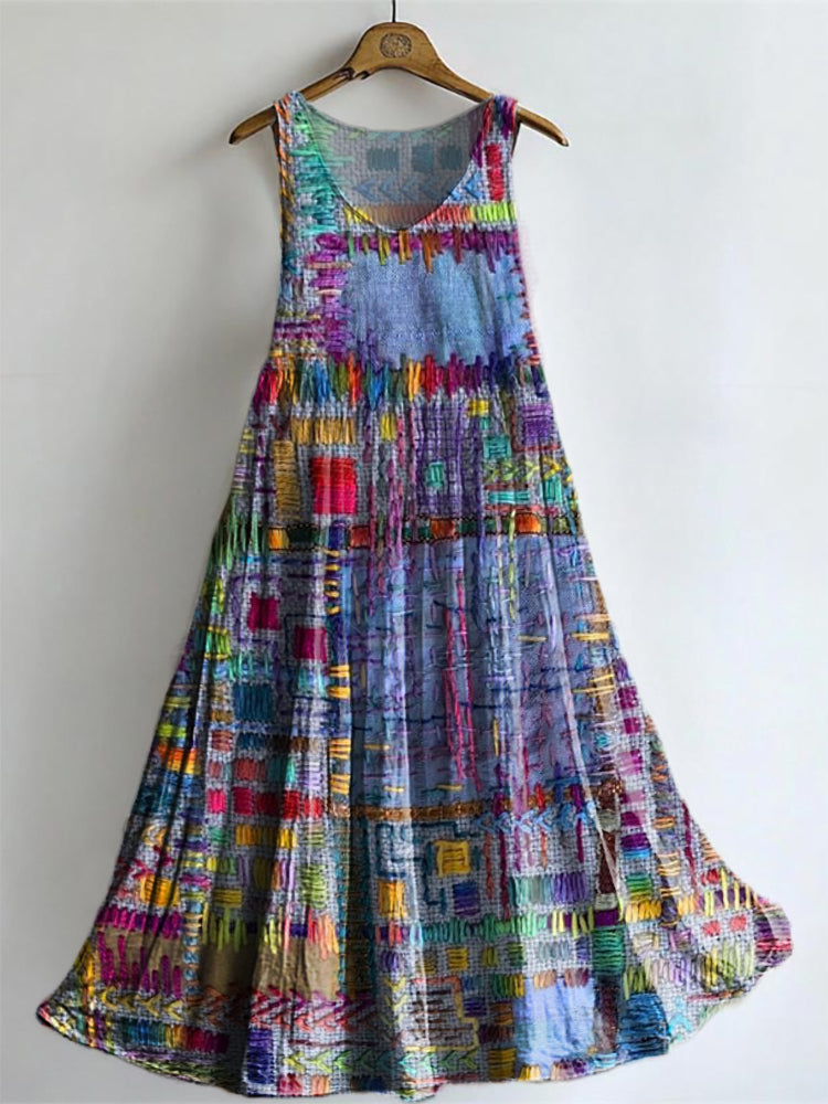 Women's Vintage Ethnic Collage Texture Art Pattern Print Sleeveless Co
