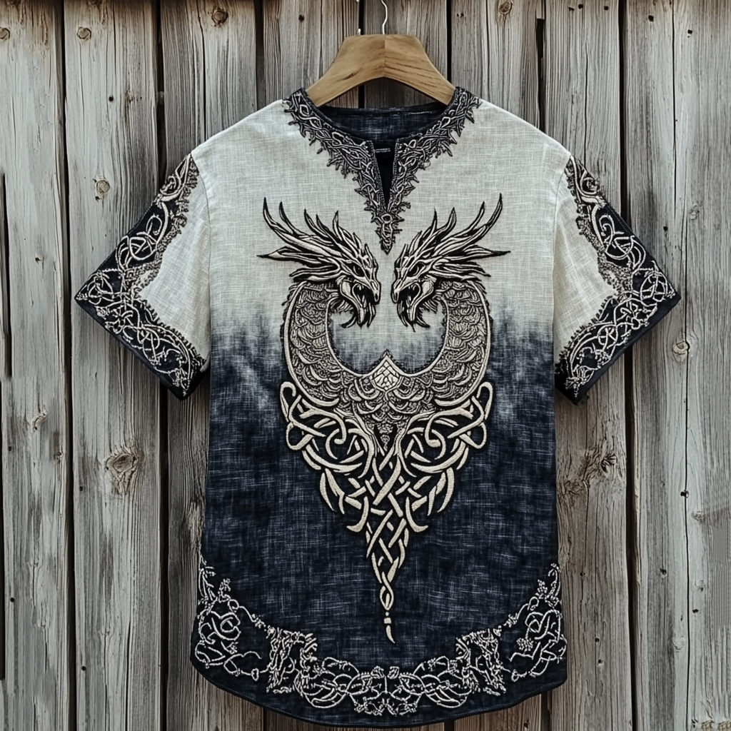 Men's Viking Celtic Knot Wolf Head Linen Shirt artswardrobe