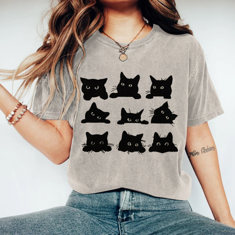 Abstract Creative Black Cats Art Print  T-shirt elevenforest