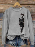 Women's Casual Funny Black Cat Print Sweatshirt elevenforest