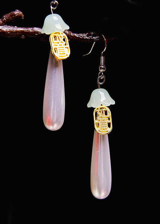 Retro Water Droplet Pearl Fupai 14k Gold Drop Earrings