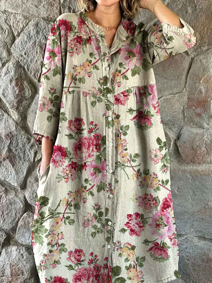 Women's Elegant Simple Rose Floral Pattern Shirt Style Cotton and Line