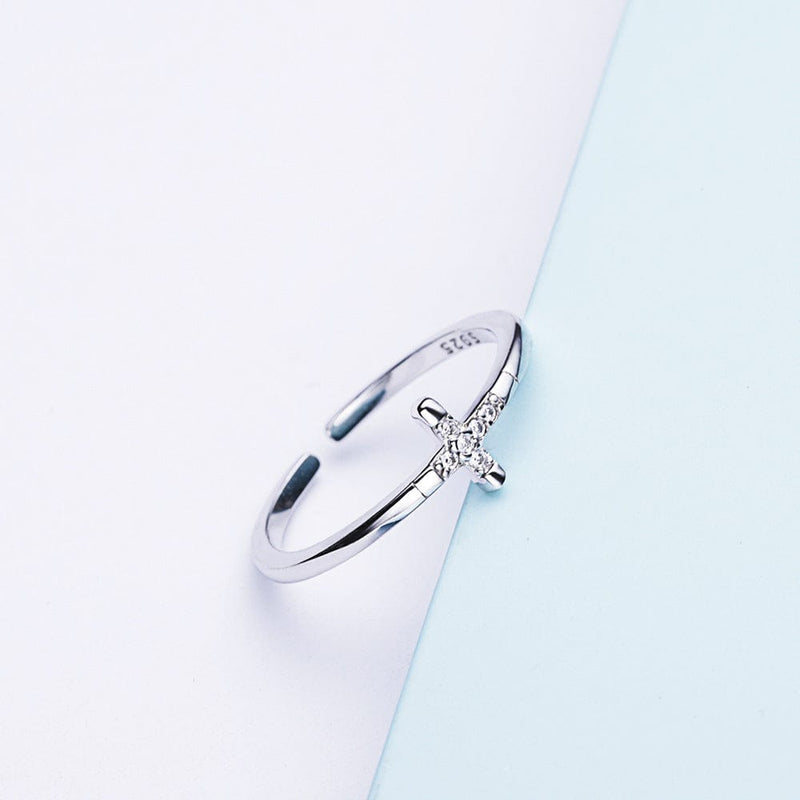 Mini Diamonds Cross Ring - (adjustable)