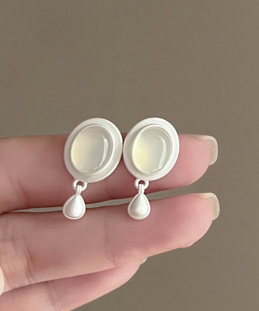 Brief White Metal Water Drop Tassel Drop Earrings