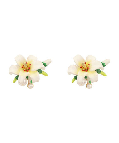 White Alloy Glazed Enamel Stud Earrings