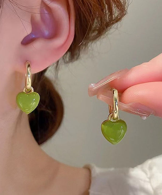 Green Alloy Drip Oil Love Drop Earrings