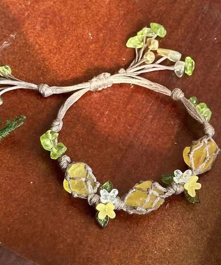Yellow Handmade Weaving Crystal Tassel Charm Bracelet