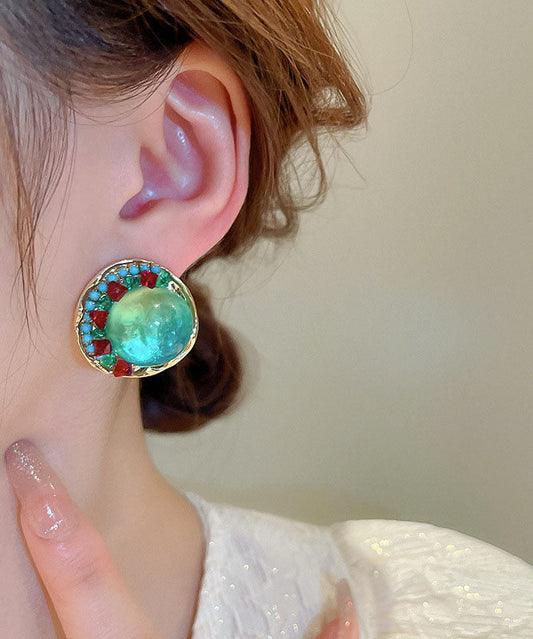 Rainbow Alloy Zircon Coloured Glaze Round Stud Earrings