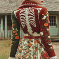 Comstylish Vintage Halloween Skeleton Floral Button Down Lapel Knitted Sweater Cardigan