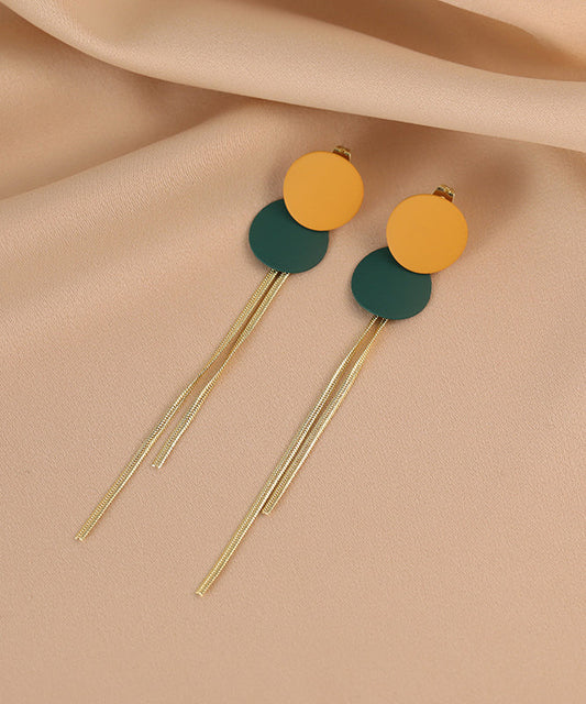 Colorblock Alloy Baking Paint Circular Tassel Drop Earrings