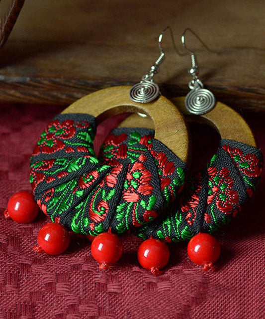 Wooden Hoop Earrings Gem Stone National Style Drop Earrings