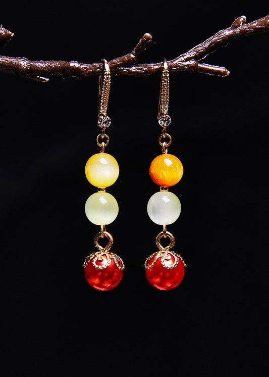 Jade Tassels Pearl Drop Earrings