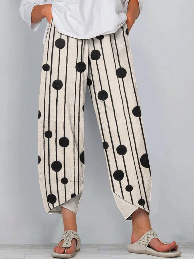 Abstract Art Polka Dot Print Linen Blend Pants artswardrobe