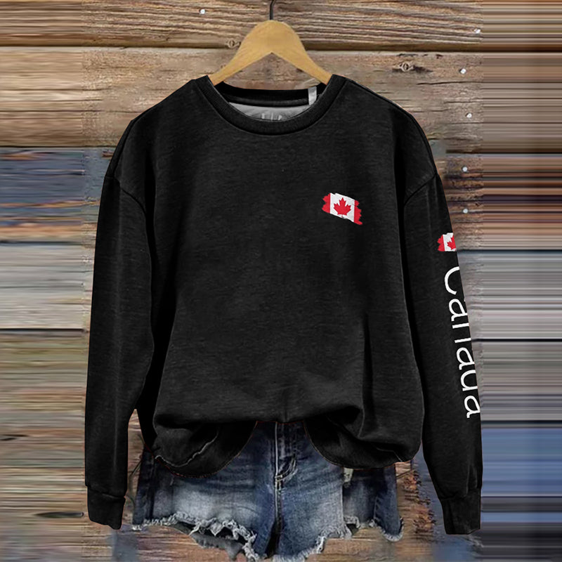 Comstylish Women's Canadian Flag Print Crew Neck Casual Sweatshirt