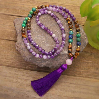 Tibetan Amethyst Purify Bracelet Set With Tiger Eye & Lazurite