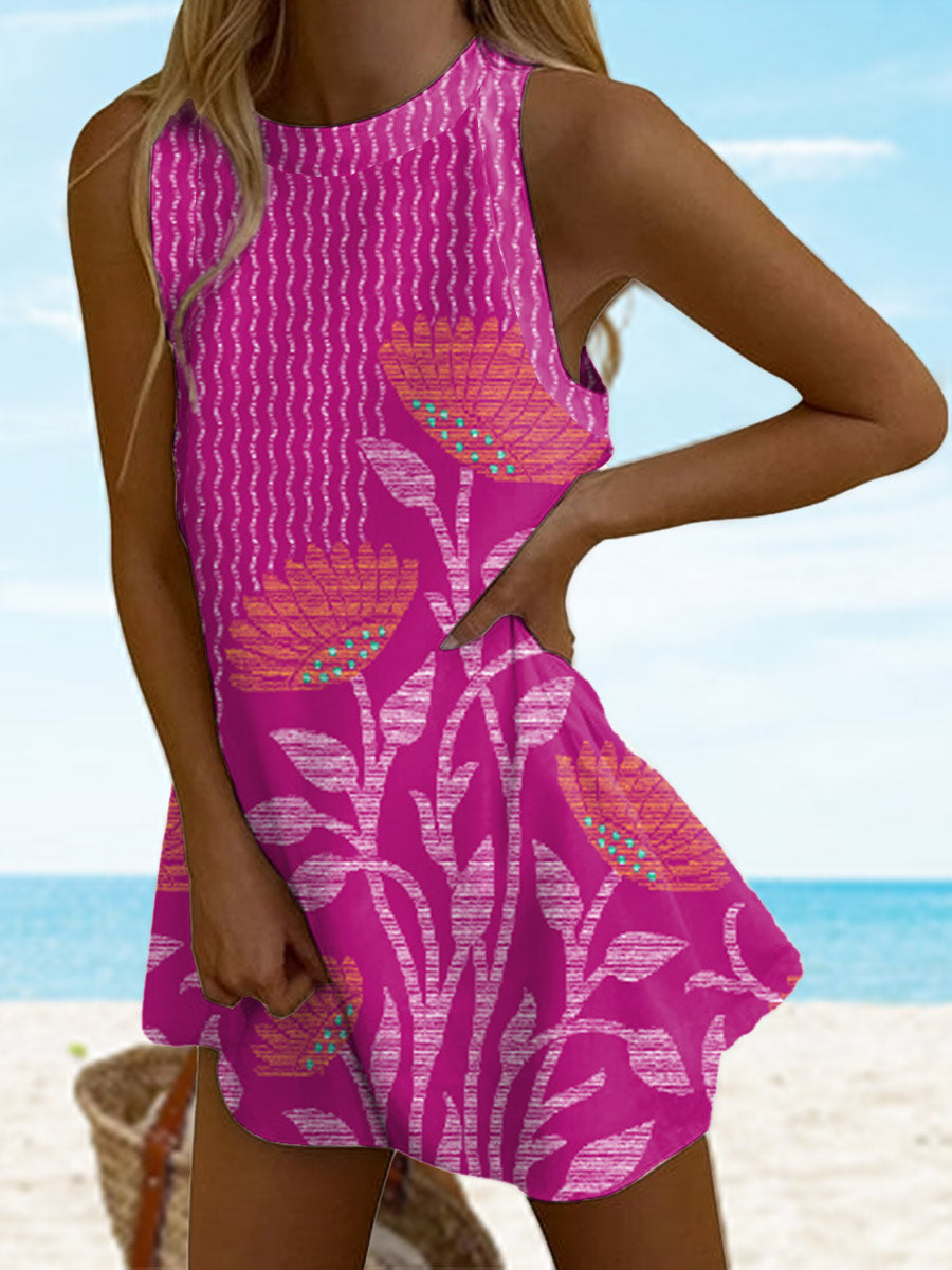 Women's Floral Art Print Beach Vacation Dress