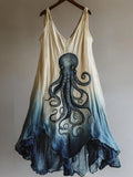 Octopus Pattern Tie-dye Art Linen Blend Dress artswardrobe