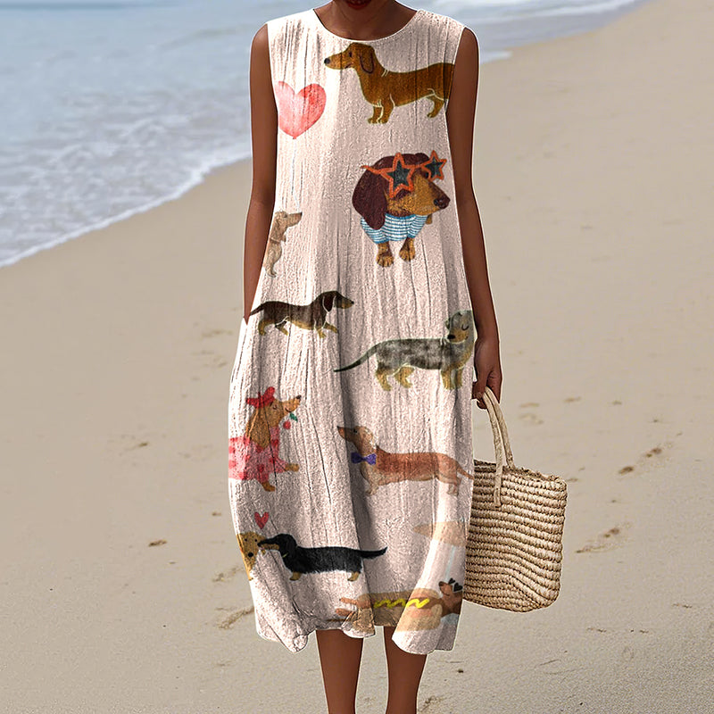 Women's Retro Cool Dogs Art Print Sleeveless Dress artswardrobe