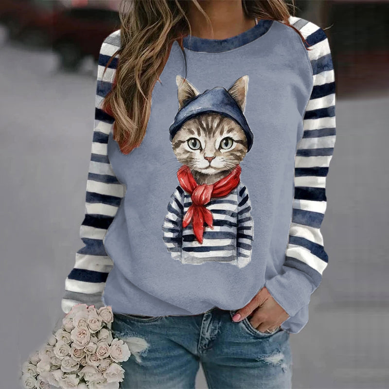 Women's Clothes Cat Print Sweatshirt elevenforest