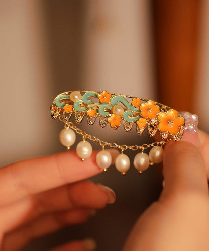 Classy Colorblock Enamel Pearl Tassel Hairpin