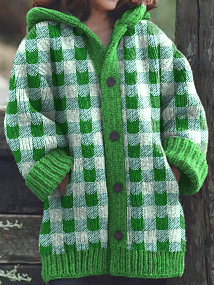 Cute Cat Face Pattern Cozy Knit Hooded Cardigan elevenforest