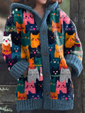 Cats Pattern Cozy Knit Hooded Cardigan elevenforest