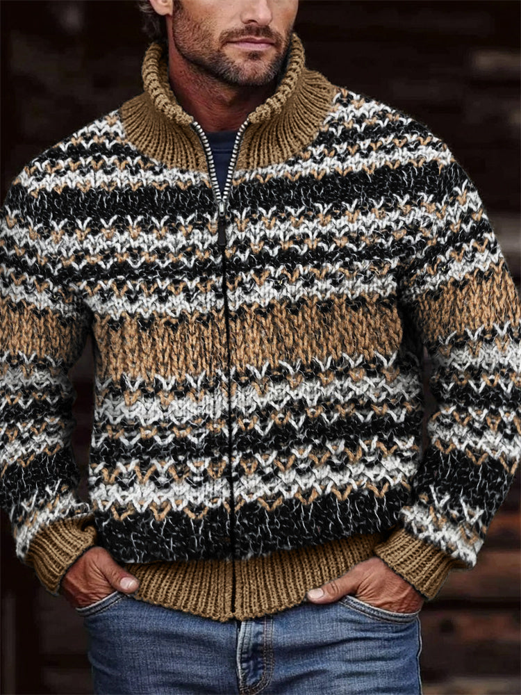 Men's Retro Chunky Crochet Cozy Full Zip Cardigan artswardrobe