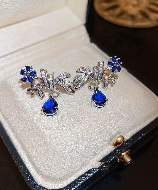 Oversize Blue Sterling Silver Zircon Water Drop Drop Earrings