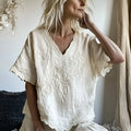 Comstylish Vintage Floral Art Cotton Linen Comfy Shirt