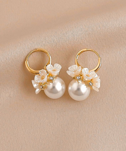 Gold Alloy Zircon Pearl Hoop Earrings