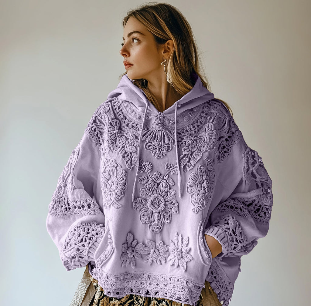 Comstylish Women's Floral Embroidery Art Casual Cozy Hoodie